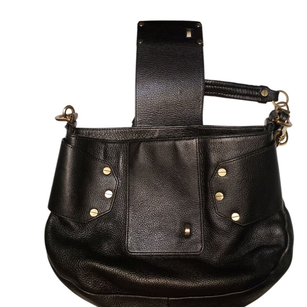 Alexis Hudson Vintage Black Pebbled Leather Dead Bolt Shoulder Bag - Picture 4 of 11